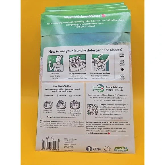 Earth Breeze Laundry Detergent Sheets Fresh Scent Lot 4 X 60 Total 240 Loads HE - Picture 2 of 2